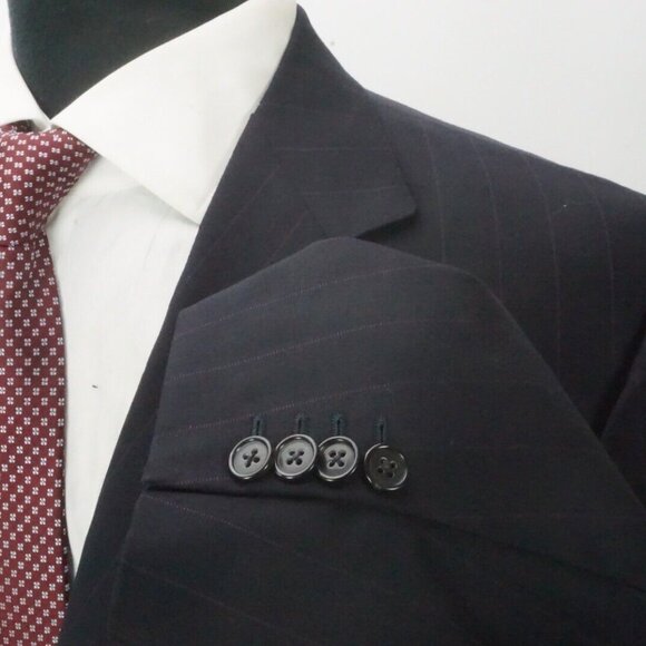 Ermenegildo Zegna Trofeo Navy Striped 100% Wool 2 Pc Suit Jacket Pants Sz 44S - Picture 5 of 13